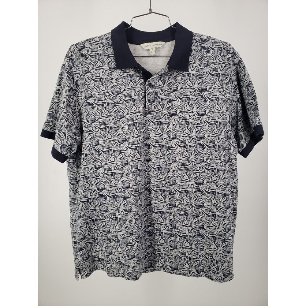 Tricots St Raphael Palm Leaves Tropical Polo Mens Size L 95% Mercerized Cotton - Picture 2 of 6